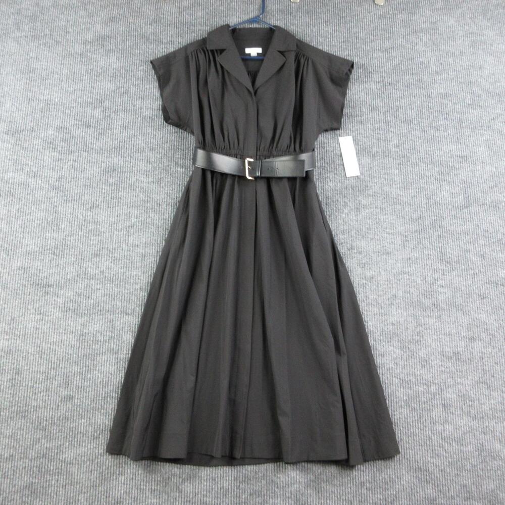 Calvin Klein Dress Womens 8 Black Fit & Flare Shirt Dress Belted Long NWT